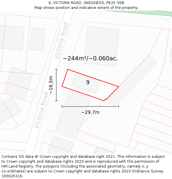 9, VICTORIA ROAD, SKEGNESS, PE25 3SB: Plot and title map