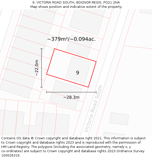 9, VICTORIA ROAD SOUTH, BOGNOR REGIS, PO21 2NA: Plot and title map