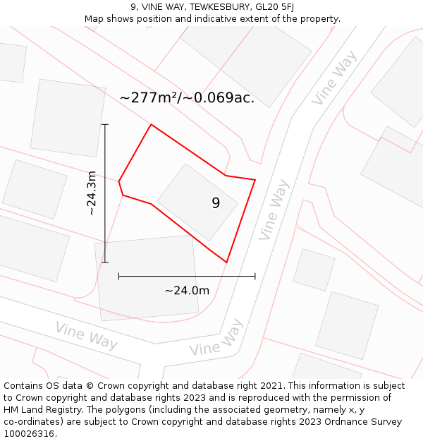 9, VINE WAY, TEWKESBURY, GL20 5FJ: Plot and title map