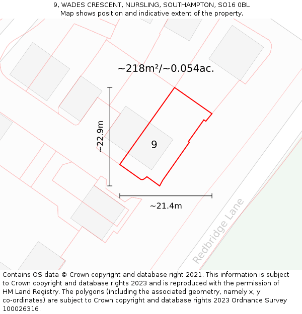 9, WADES CRESCENT, NURSLING, SOUTHAMPTON, SO16 0BL: Plot and title map