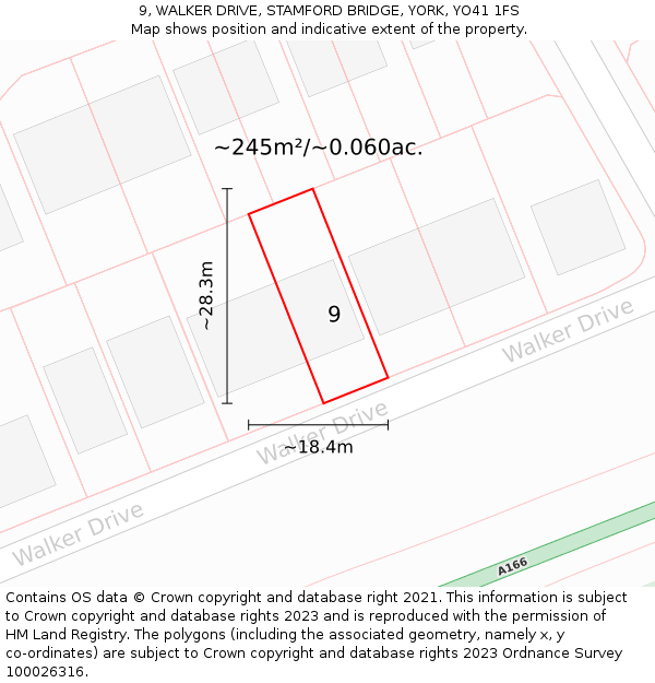 9, WALKER DRIVE, STAMFORD BRIDGE, YORK, YO41 1FS: Plot and title map