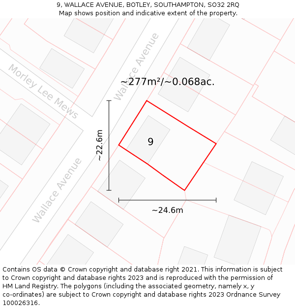 9, WALLACE AVENUE, BOTLEY, SOUTHAMPTON, SO32 2RQ: Plot and title map