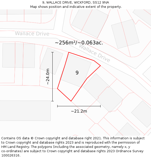 9, WALLACE DRIVE, WICKFORD, SS12 9NA: Plot and title map