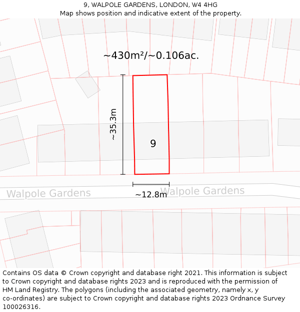 9, WALPOLE GARDENS, LONDON, W4 4HG: Plot and title map