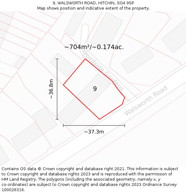 9, WALSWORTH ROAD, HITCHIN, SG4 9SP: Plot and title map