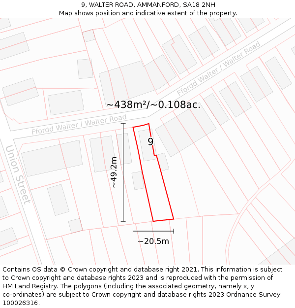 9, WALTER ROAD, AMMANFORD, SA18 2NH: Plot and title map