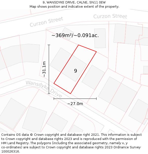 9, WANSDYKE DRIVE, CALNE, SN11 0EW: Plot and title map