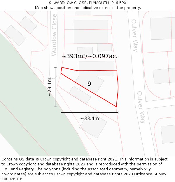 9, WARDLOW CLOSE, PLYMOUTH, PL6 5PX: Plot and title map
