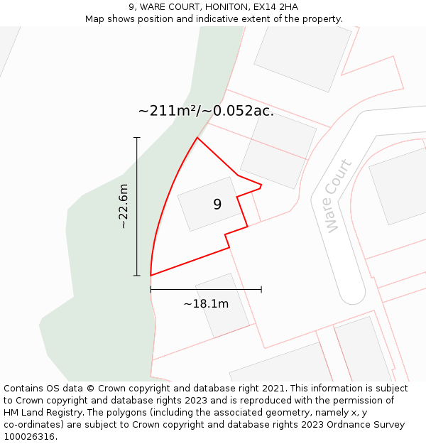 9, WARE COURT, HONITON, EX14 2HA: Plot and title map