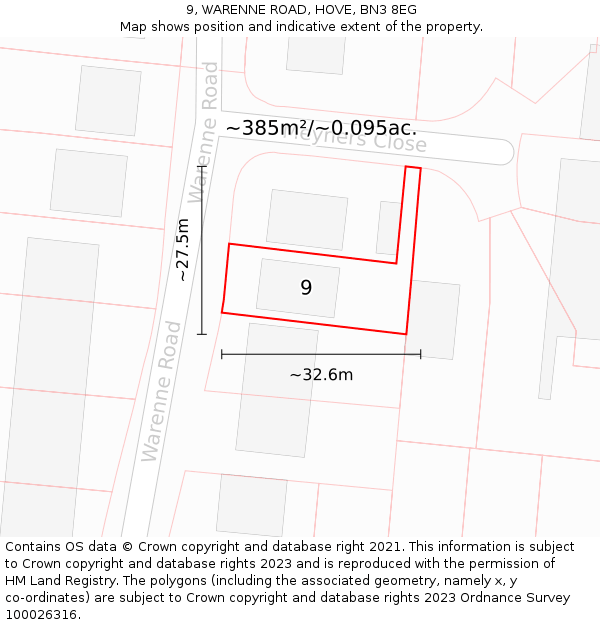 9, WARENNE ROAD, HOVE, BN3 8EG: Plot and title map