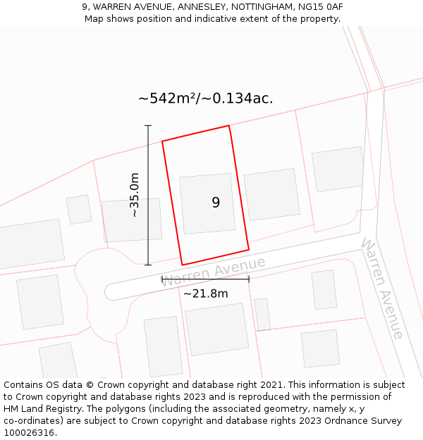 9, WARREN AVENUE, ANNESLEY, NOTTINGHAM, NG15 0AF: Plot and title map