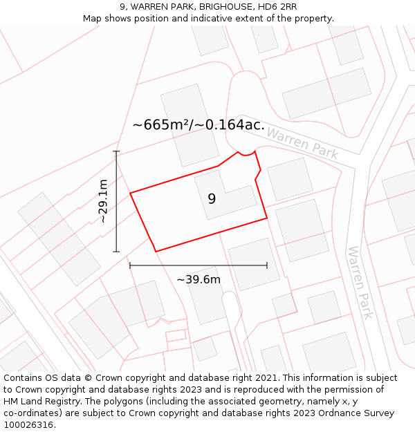 9, WARREN PARK, BRIGHOUSE, HD6 2RR: Plot and title map