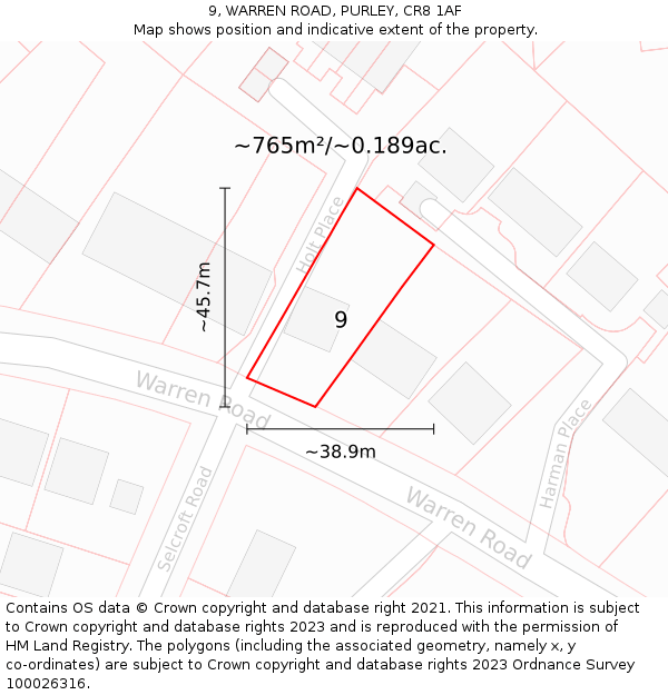 9, WARREN ROAD, PURLEY, CR8 1AF: Plot and title map