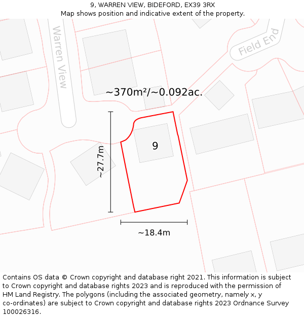 9, WARREN VIEW, BIDEFORD, EX39 3RX: Plot and title map