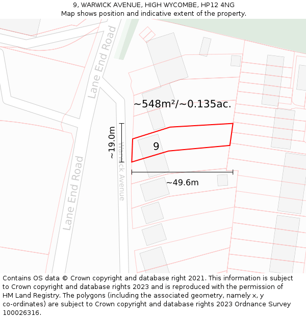 9, WARWICK AVENUE, HIGH WYCOMBE, HP12 4NG: Plot and title map