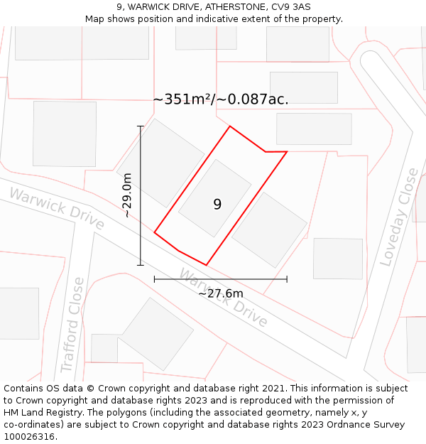 9, WARWICK DRIVE, ATHERSTONE, CV9 3AS: Plot and title map