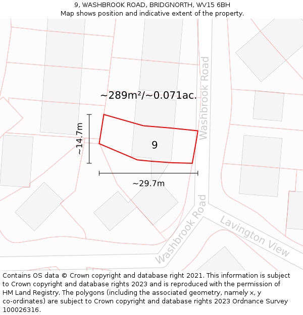 9, WASHBROOK ROAD, BRIDGNORTH, WV15 6BH: Plot and title map