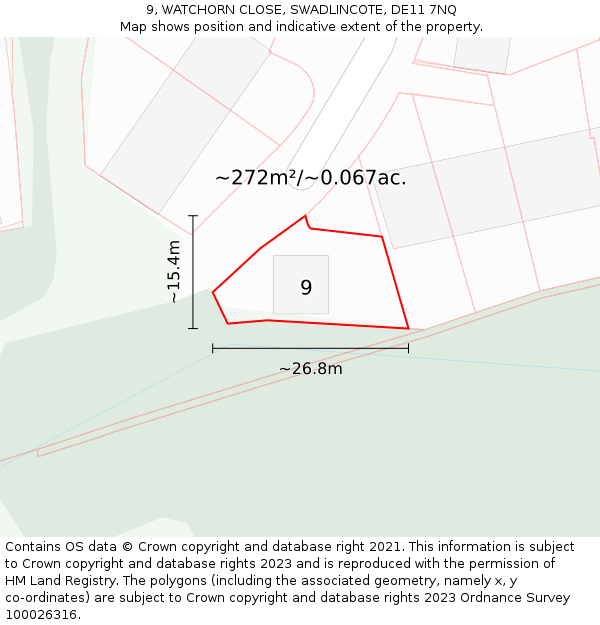 9, WATCHORN CLOSE, SWADLINCOTE, DE11 7NQ: Plot and title map