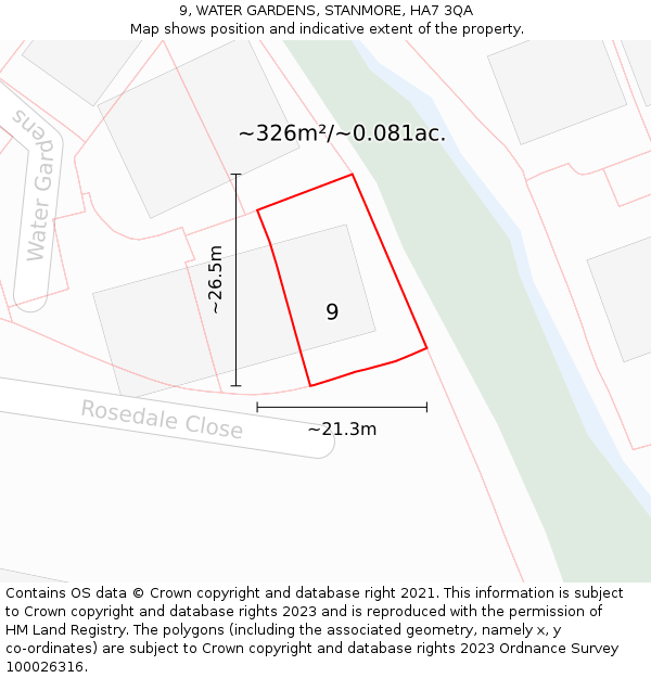 9, WATER GARDENS, STANMORE, HA7 3QA: Plot and title map