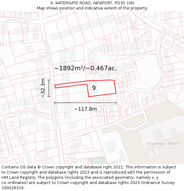 9, WATERGATE ROAD, NEWPORT, PO30 1XN: Plot and title map