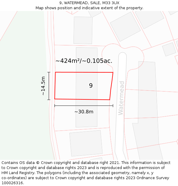 9, WATERMEAD, SALE, M33 3UX: Plot and title map