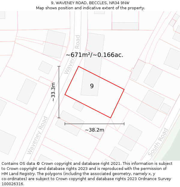 9, WAVENEY ROAD, BECCLES, NR34 9NW: Plot and title map