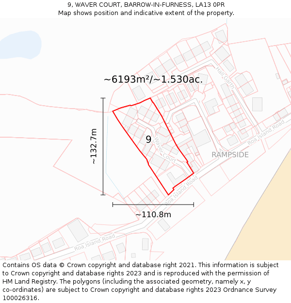 9, WAVER COURT, BARROW-IN-FURNESS, LA13 0PR: Plot and title map