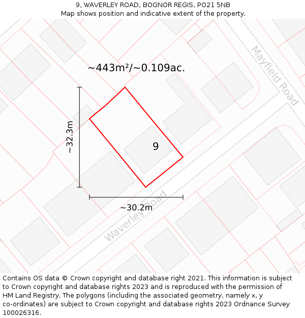 9, WAVERLEY ROAD, BOGNOR REGIS, PO21 5NB: Plot and title map