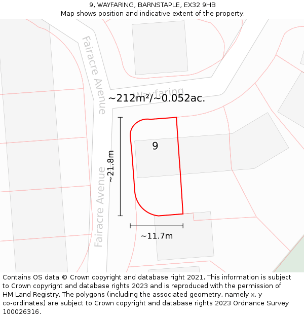 9, WAYFARING, BARNSTAPLE, EX32 9HB: Plot and title map