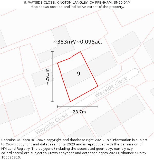 9, WAYSIDE CLOSE, KINGTON LANGLEY, CHIPPENHAM, SN15 5NY: Plot and title map