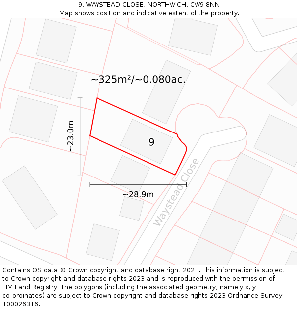 9, WAYSTEAD CLOSE, NORTHWICH, CW9 8NN: Plot and title map