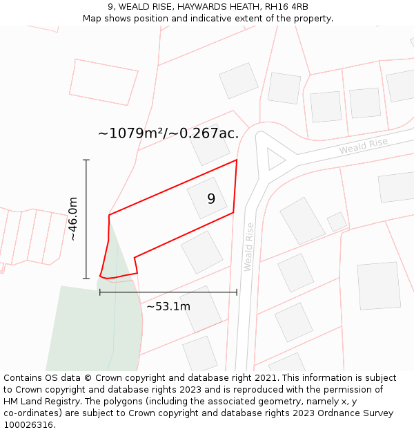 9, WEALD RISE, HAYWARDS HEATH, RH16 4RB: Plot and title map