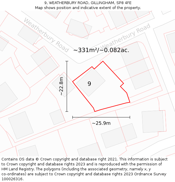 9, WEATHERBURY ROAD, GILLINGHAM, SP8 4FE: Plot and title map