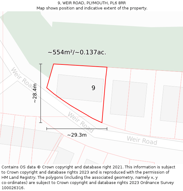 9, WEIR ROAD, PLYMOUTH, PL6 8RR: Plot and title map