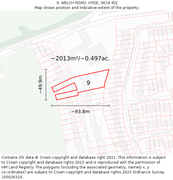 9, WELCH ROAD, HYDE, SK14 4DJ: Plot and title map