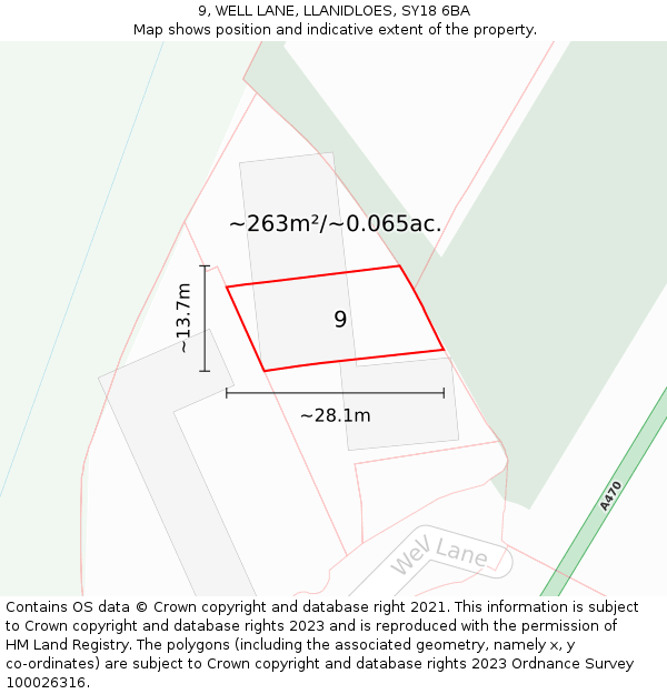 9, WELL LANE, LLANIDLOES, SY18 6BA: Plot and title map