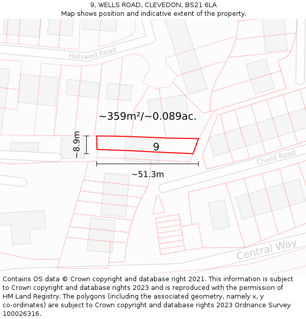 9, WELLS ROAD, CLEVEDON, BS21 6LA: Plot and title map