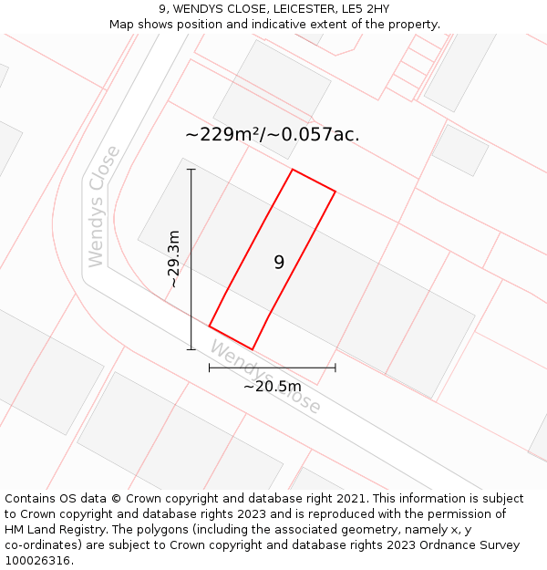 9, WENDYS CLOSE, LEICESTER, LE5 2HY: Plot and title map