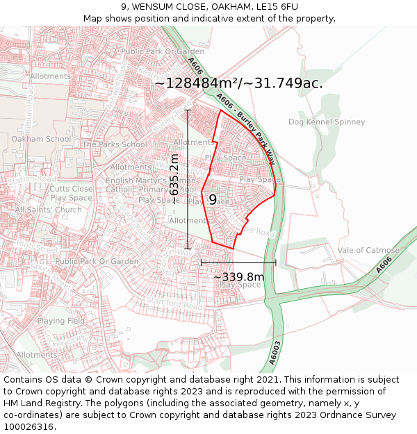 9, WENSUM CLOSE, OAKHAM, LE15 6FU: Plot and title map