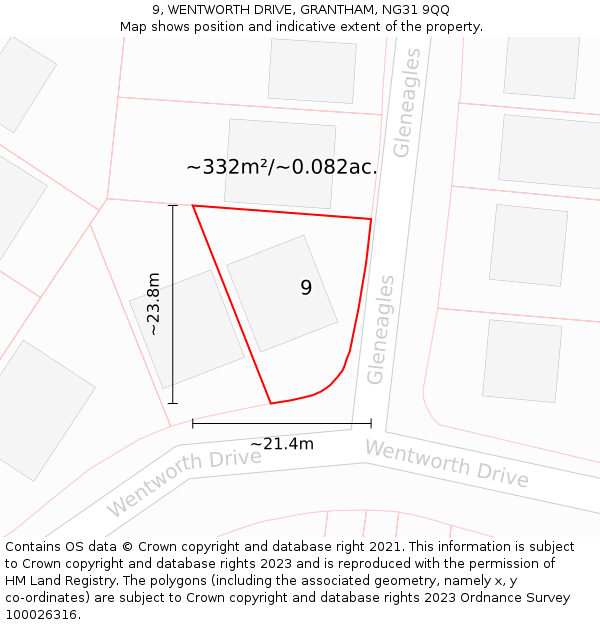 9, WENTWORTH DRIVE, GRANTHAM, NG31 9QQ: Plot and title map