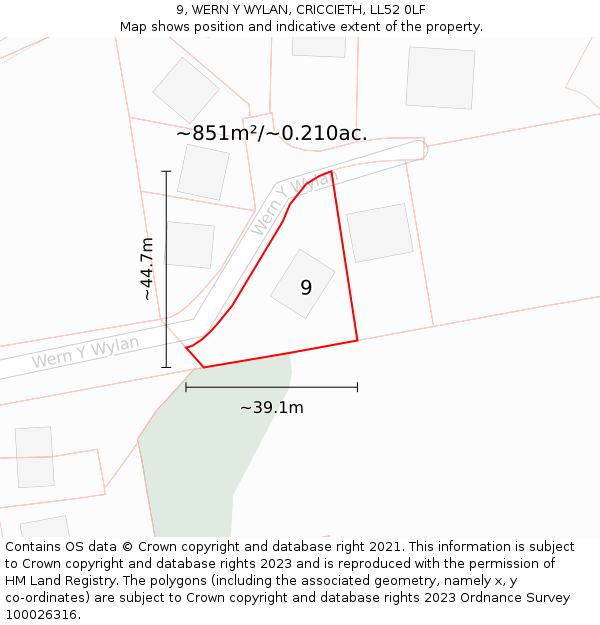 9, WERN Y WYLAN, CRICCIETH, LL52 0LF: Plot and title map