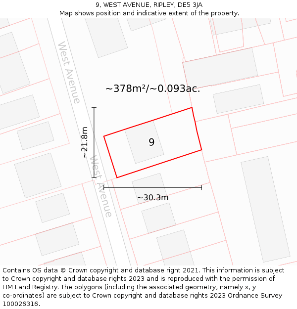 9, WEST AVENUE, RIPLEY, DE5 3JA: Plot and title map