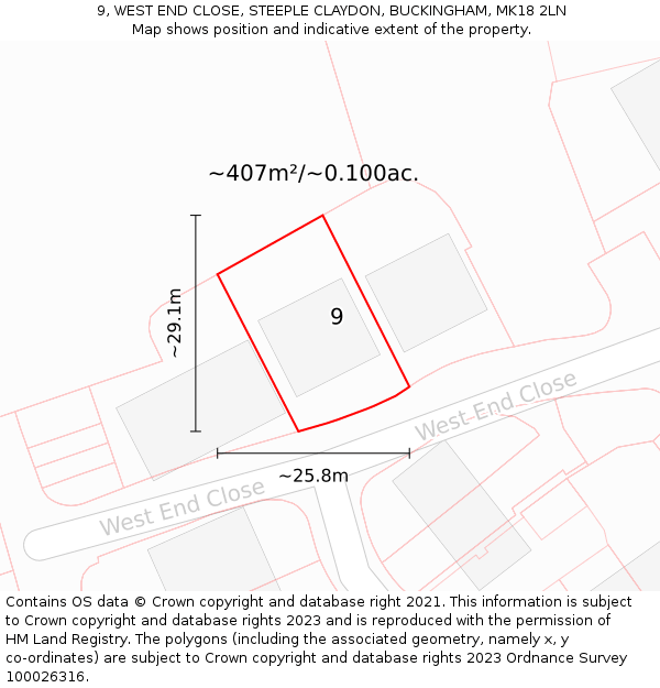 9, WEST END CLOSE, STEEPLE CLAYDON, BUCKINGHAM, MK18 2LN: Plot and title map