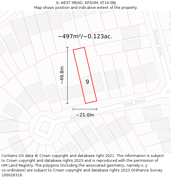 9, WEST MEAD, EPSOM, KT19 0BJ: Plot and title map