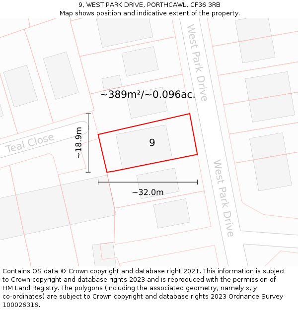 9, WEST PARK DRIVE, PORTHCAWL, CF36 3RB: Plot and title map