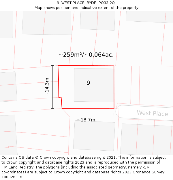 9, WEST PLACE, RYDE, PO33 2QL: Plot and title map