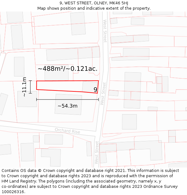 9, WEST STREET, OLNEY, MK46 5HJ: Plot and title map