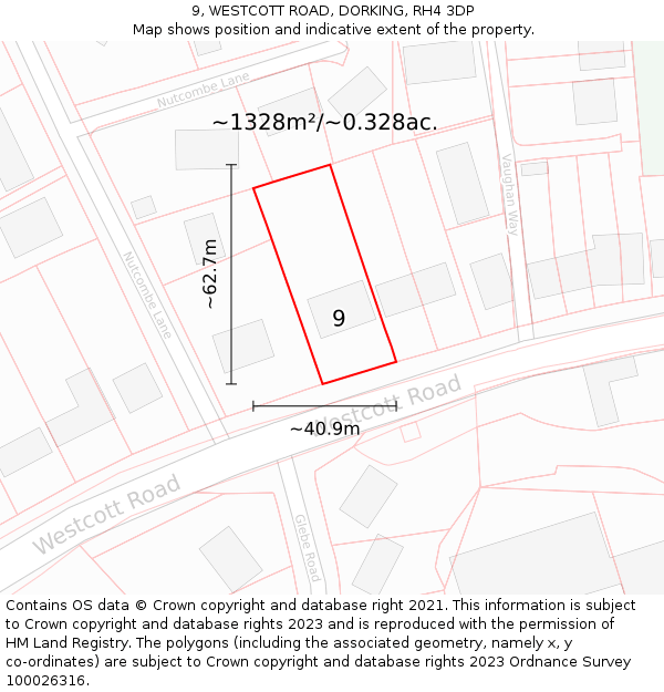 9, WESTCOTT ROAD, DORKING, RH4 3DP: Plot and title map