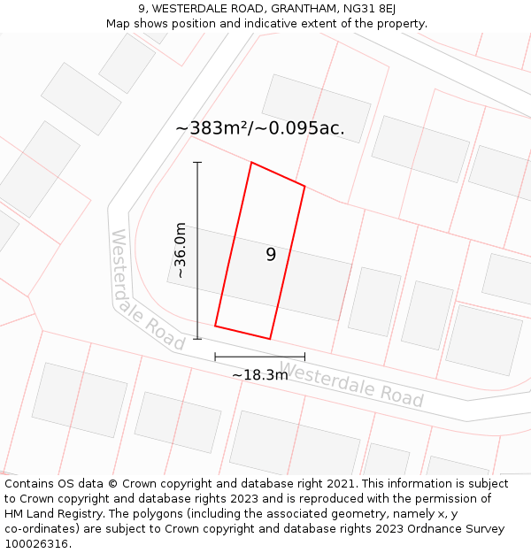 9, WESTERDALE ROAD, GRANTHAM, NG31 8EJ: Plot and title map