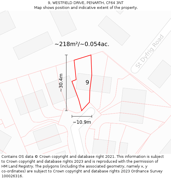 9, WESTFIELD DRIVE, PENARTH, CF64 3NT: Plot and title map